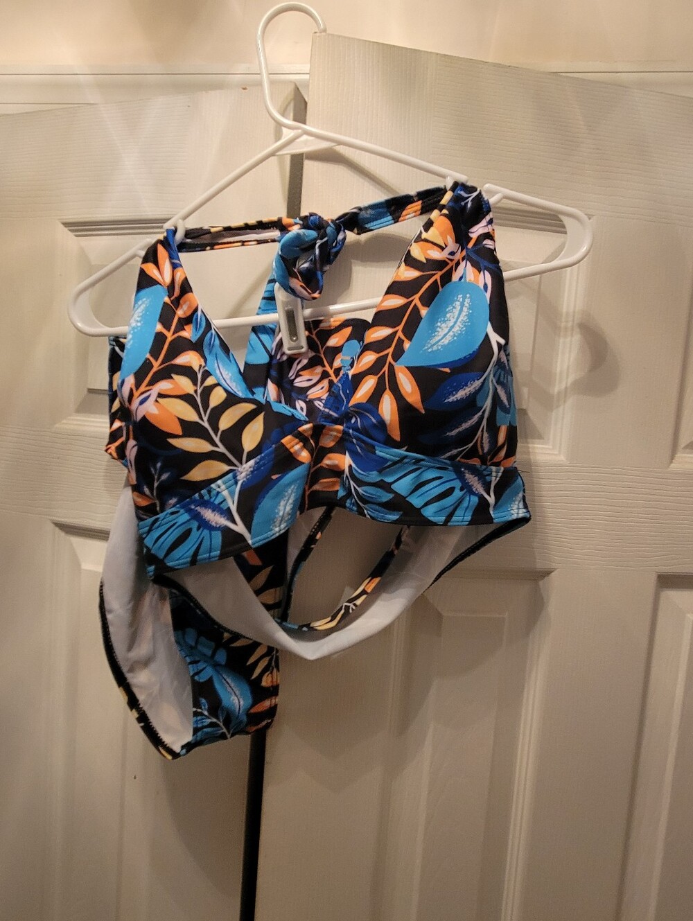 SHEIN Blue and Black Tropical Halter Bikini Top